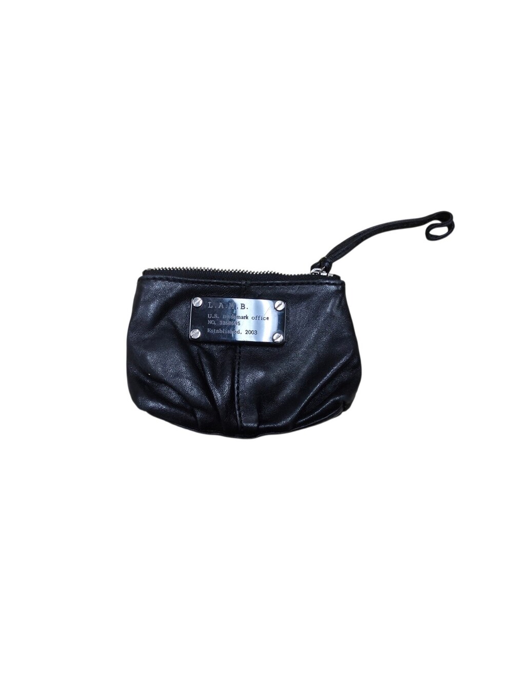 Vintage Y2K Gwen Stefani L.A.M.B. 2003 Thick Black Leather Coin Purse 5" Zip Bag